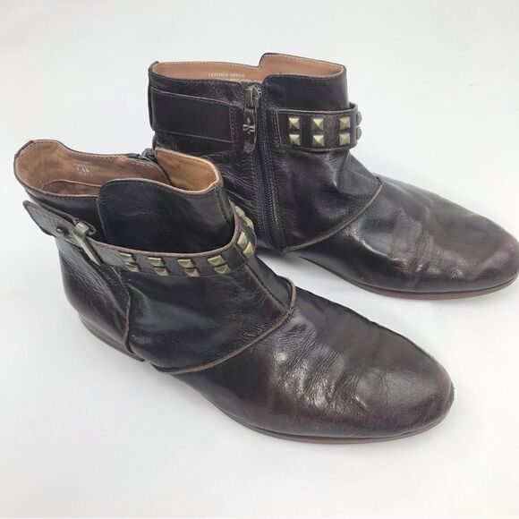 Earthies TREANO Brown Leather Bronze Studded Ankle Boots in Chestnut - Picture 6 of 16